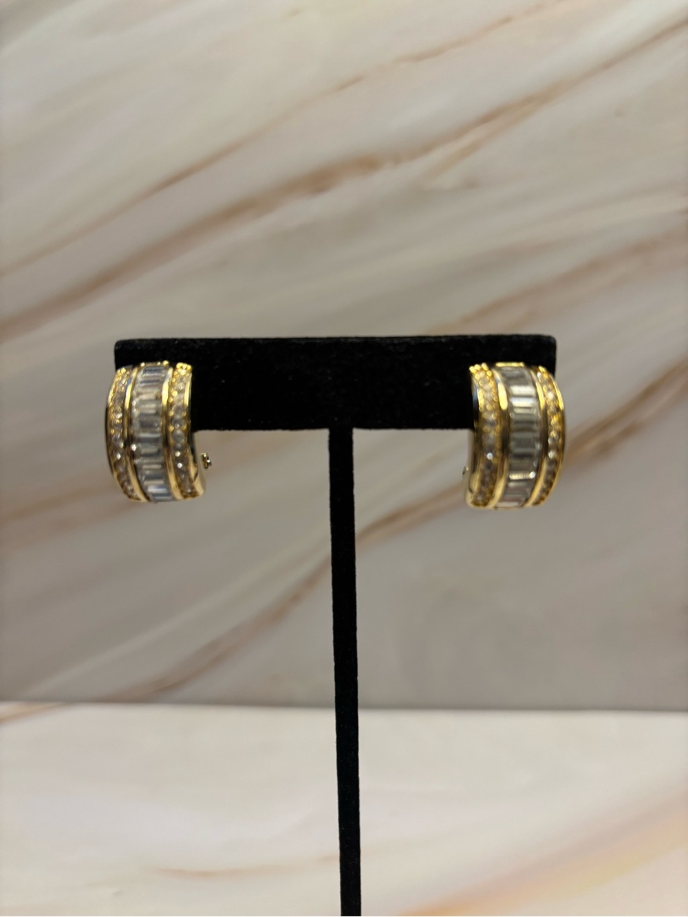 Clear Crystal Gold-Tone Hoop Earrings 3/4”